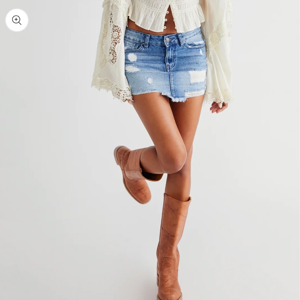 Free People Light Blue Distressed Denim Mini Skirt